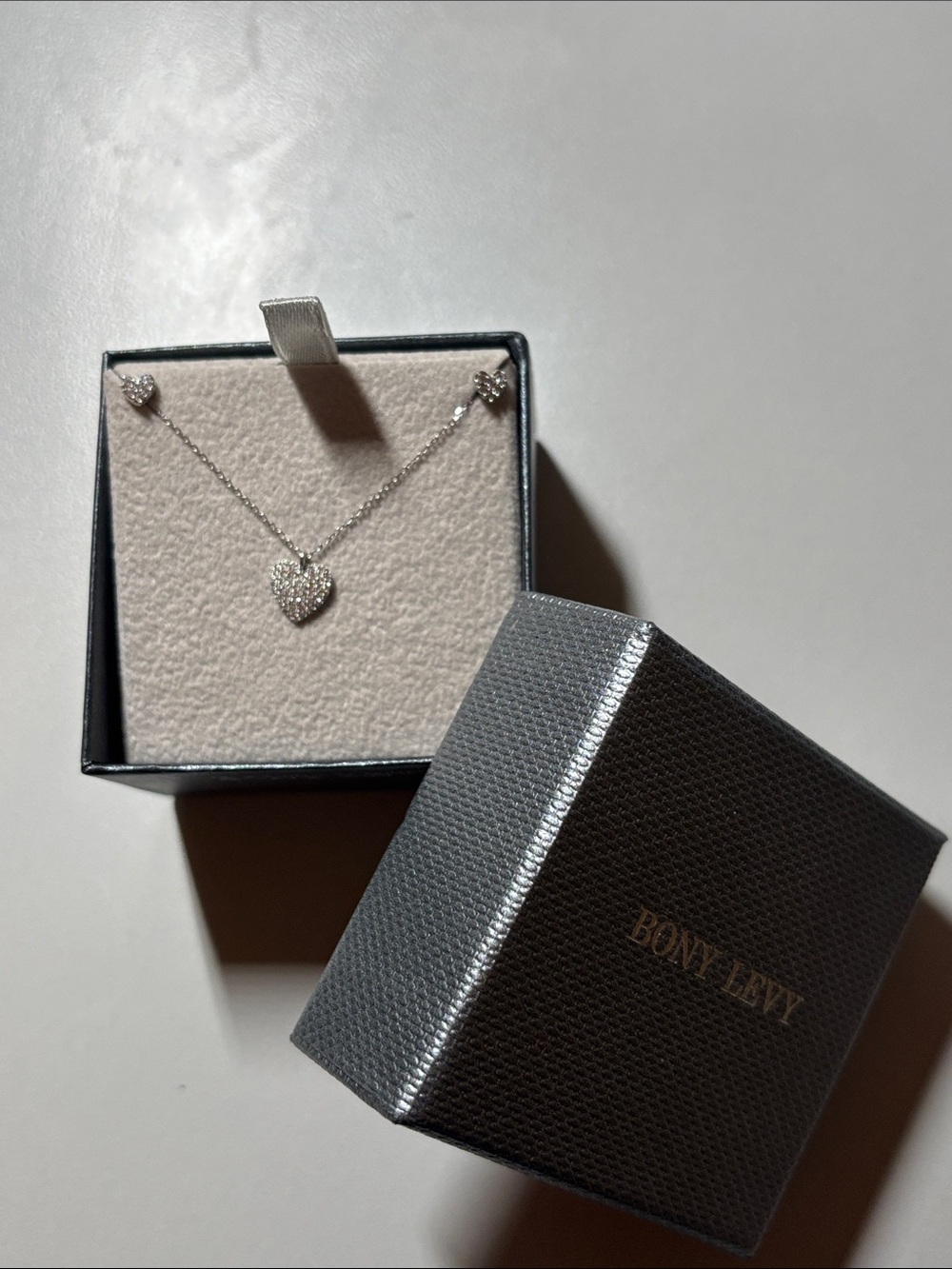 Bony Levy 18k White Gold Heart Pendant Necklace 14k White Gold Diamond Earrings